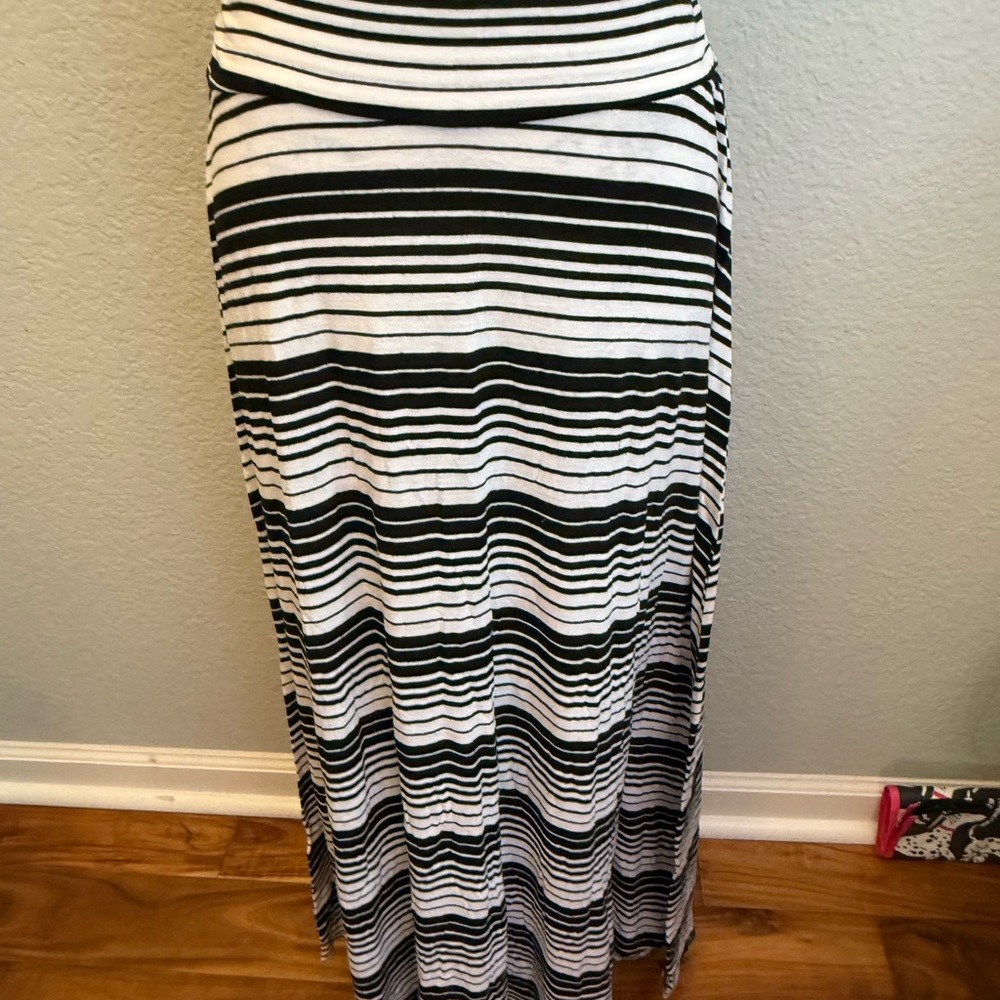 Black and White Striped Maxi Skirt